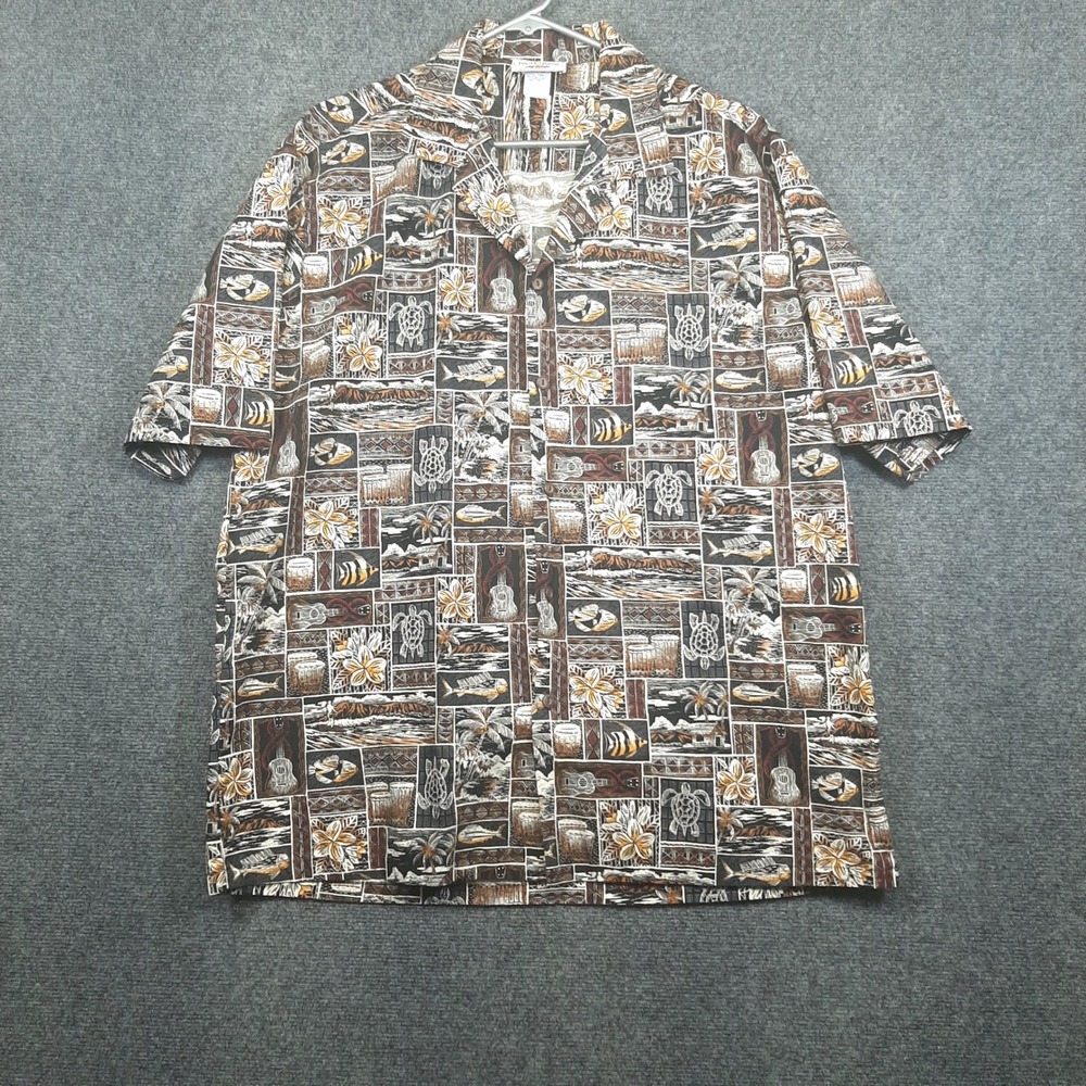 Pacific Legend Hawaiian Shirt XL Brown Mens Cotton Short Sleeve Aloha USA Made
